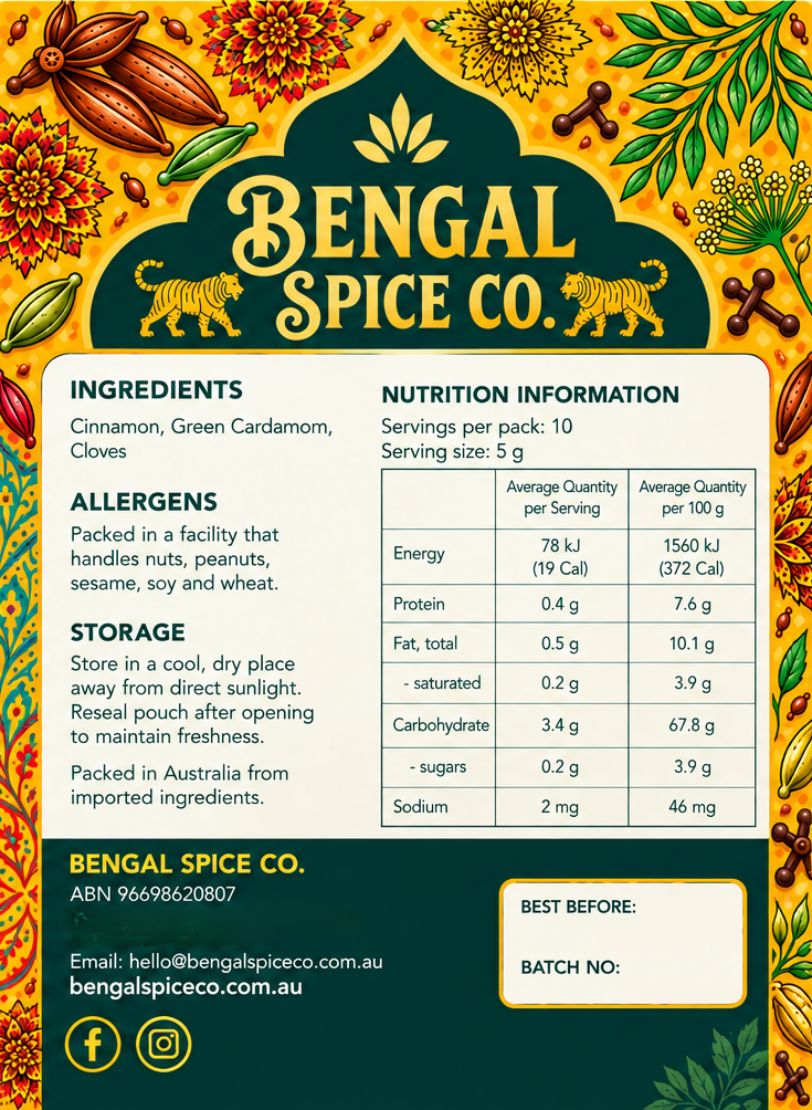 Back of Bengali Garam Masala pouch